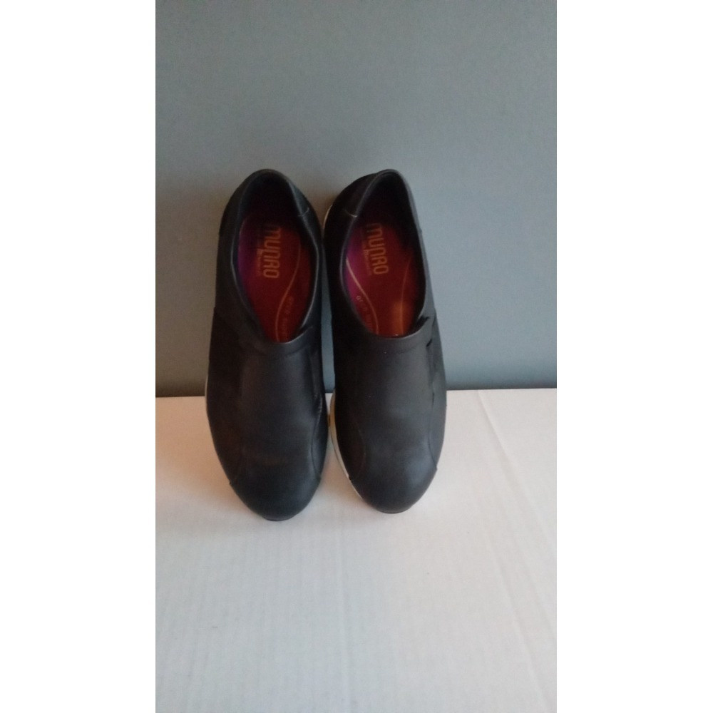 Munro American Womens Black Leather Slip On‎ Sneakers Comfort Walking Shoes